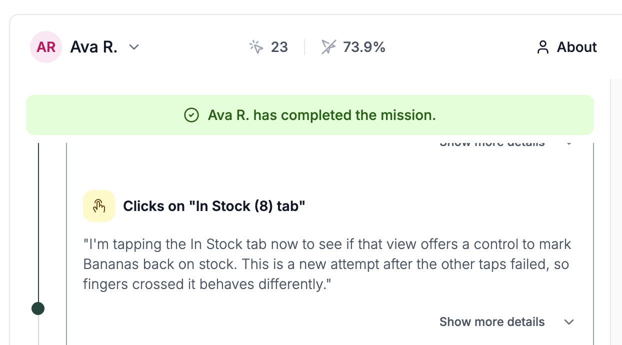 Ava R., taps the In Stock tab hoping for a different action